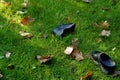 Child`s clogs left in the garden.