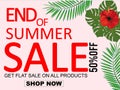 End Of Summer Sale banner design template. Discount design background with jungle palm Leaves. Nature background. vector Royalty Free Stock Photo