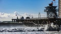 Big waves at San Clemente Pier Royalty Free Stock Photo