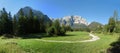 The end of the Valbruna valley with the JÃÂ´f di Montasio mountain in the Julian Alps