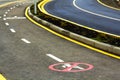 End of walk way sign on the asphalt road surface Royalty Free Stock Photo