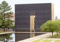 9:03AM end wall, reflective pool and Granite walkway, Oklahoma City Memorial Royalty Free Stock Photo