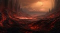End of the world, the apocalypse, Armageddon. Lava flows flow across the planet, hell on earth Royalty Free Stock Photo