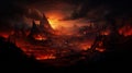 End of the world, the apocalypse, Armageddon. Lava flows flow across the planet, hell on earth, fantasy landscape inferno magma Royalty Free Stock Photo