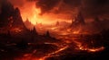 End of the world, the apocalypse, Armageddon. Lava flows flow across the planet, hell on earth, fantasy landscape inferno magma