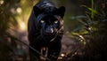 The endangered black feline stares, walking through the tropical rainforest generated by AI Royalty Free Stock Photo