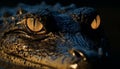 Endangered crocodile teeth in close up portrait, looking spooky at night generated by AI