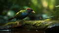 Endangered male bird perches on green branch generated by AI