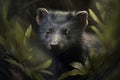 Endangered species, rare animal, wild life problem concept. Portrait of Tasmanian Devil in nature, cute animal peeking out of