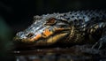 Endangered spectacled caiman rests in tropical swamp, danger lurks generated by AI