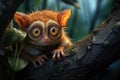 Tarsier monkey (Tarsius Syrichta) in natural jungle environment. Generative ai