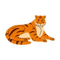 Endangered wild animal. India, Bengal, Siberian tiger lying, big cat rest, striped predator relax. Tropical hunter