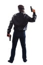 Endangering man holding guns in his hands Royalty Free Stock Photo
