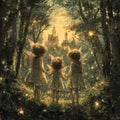 Whispers from Above: Little Fairies\' Town Gaze Royalty Free Stock Photo