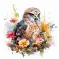 Endearing Baby Hawk in a Colorful Flower Field Art Print.