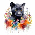 Endearing Baby Panther in a Colorful Flower Field Ideal for Art Prints and Greeting Cards.