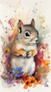 Endearing Baby Squirrel in a Colorful Flower Field for Art Prints and Greeting Cards.