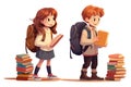 endearing children, backpacks strapped on, with books marching towards the doors of knowledge Royalty Free Stock Photo