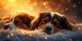 A dreamy and captivating image featuring endearing cutie dogs against a magical background, bathed in flawless lighting that