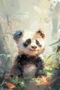 An endearing digital artwork captures a panda cub sense of adventure