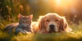 endearing image of a cat and a dog peacefully coexisting and showing mutual respect, promoting harmony on International
