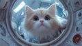 Adorable Kitten Astronaut in Spaceship Porthole Royalty Free Stock Photo
