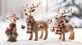 an endearing scene with three charming reindeer figurines, each wearing festive accessories