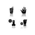 Endemic diseases drop shadow black glyph icons set. Cholera, leprosy, syphilis and diphtheria viruses. Contagious Royalty Free Stock Photo