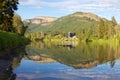 Enderby Cliffs reflecting in Shuswap River, Enderby, British Columbia, Canada