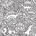 Endless background with cartoon dinosaurs. Doodle sketch style, graphic illustration Royalty Free Stock Photo