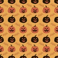 Endless background with pumpkins and bats. Halloween orange festive seamless pattern. Endless background Royalty Free Stock Photo