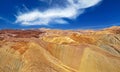 Endless beautiful mountainous rugged desert landscape, colorful yellow brown sandstone peaks - Copiapo mountains, Atacama, Chile