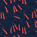 Red on dark blue seamless pattern of wild flowers