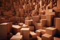 Endless Cardboard Boxes in Warehouse. Generative AI Royalty Free Stock Photo