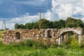 Endless cereal fields. Rural landscape in the summer.Ancient ruins Royalty Free Stock Photo