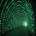 Endless Circuit: A Tunnel of Glowing Binary Code and Shifting Digital Patterns Royalty Free Stock Photo