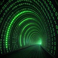 Endless Circuit: A Tunnel of Glowing Binary Code and Shifting Digital Patterns Royalty Free Stock Photo
