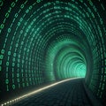 Endless Circuit: A Tunnel of Glowing Binary Code and Shifting Digital Patterns Royalty Free Stock Photo
