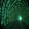 Endless Circuit: A Tunnel of Glowing Binary Code and Shifting Digital Patterns Royalty Free Stock Photo