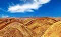 Endless colorful yellow red beautiful surreal dry desert mountain landscape with valleys - Cordillera Copiapo, Chile