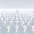 An endless field of glowing questions on a light background. Royalty Free Stock Photo