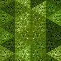 Endless green transparent triangles texture with flowers and fractals. Space wallpaper. Modern design element