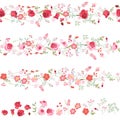 Endless horizontal borders with cute red and pink roses.