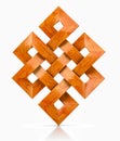 Endless Knot, Buddhist symbol. 3D illustration of the Buddhist symbol - Endless Knot - made of wood on a white background