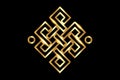 The endless knot or eternal knot. Gold Samsara icon. Guts of Buddha, The bowels of Buddha. Happiness node, symbol