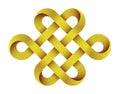 Endless knot made of intertwined gold mobius stripes. Traditional buddhist symbol