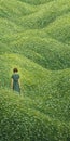 Endless Lawn: Escher-inspired Oil Painting Of A Woman Walking Through A Field