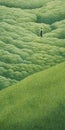 Endless Lawn: A Panoramic Painting Of A Person In The Style Of Hiroshi Nagai