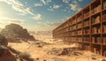 The Endless Library in a Surreal Desert Landscape Royalty Free Stock Photo