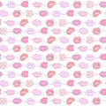 Cute seamless vector pattern of female lips in one continuous line style. Royalty Free Stock Photo